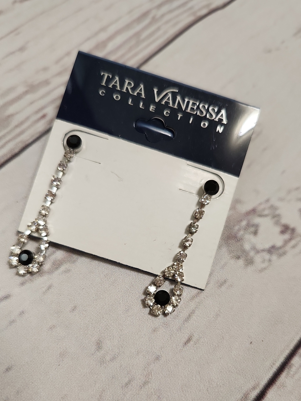 Tara Vanessa Silver-Tone Crystal Drop Earrings with Black Accent